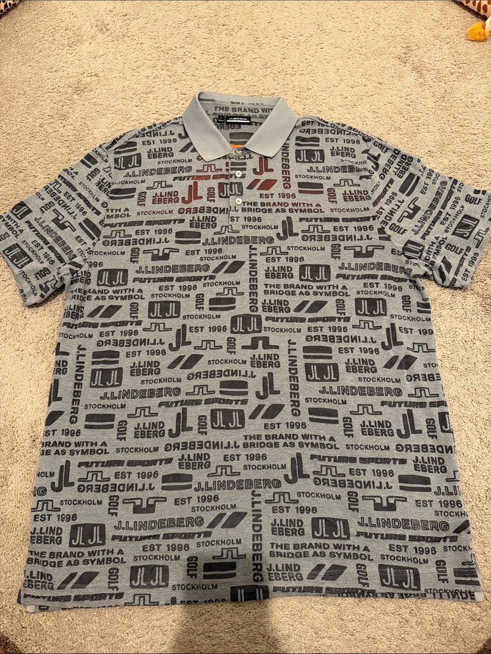 J.Lindeberg Grey Polo with Black Logo Print